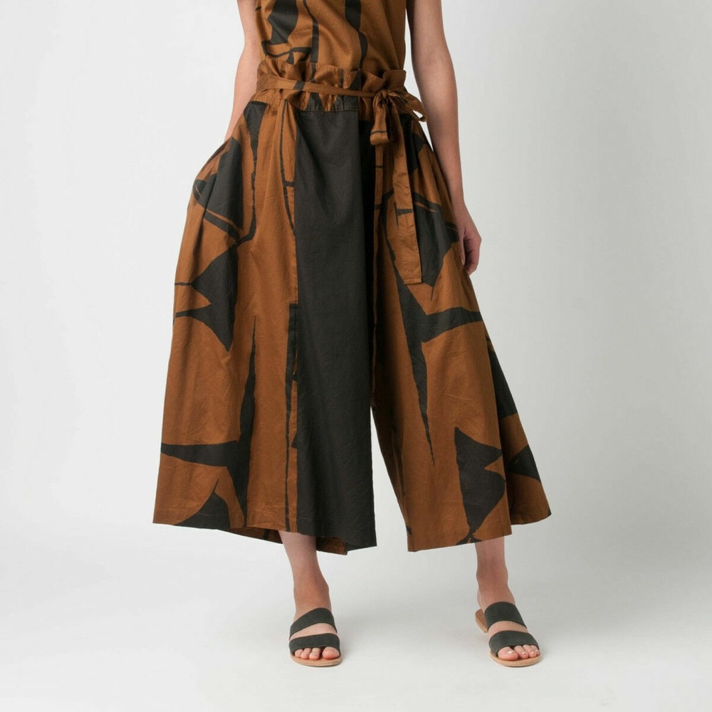Black Crane Origami Culotte in Teak & Black (Print B)